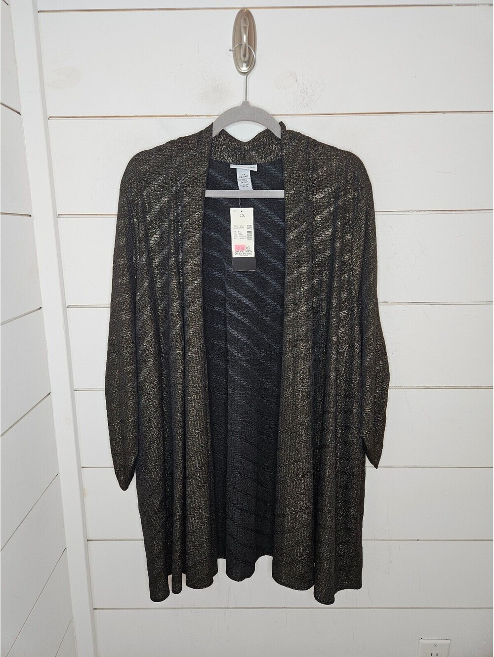 NWT Catherines AnyWear 2X size 22/24W black w/ gold threading draped cardigan